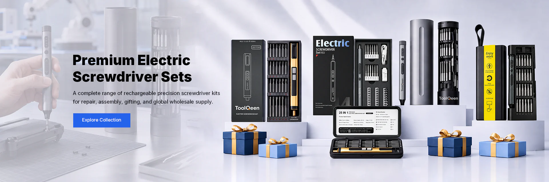 ToolQeen precision electric screwdriver set for electronics repair, OEM and wholesale sourcing — OEM-ready product collection
